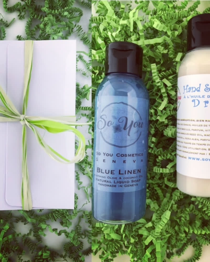 Coffret cadeau savon liquide Blue Linen lotion corporelleDragée